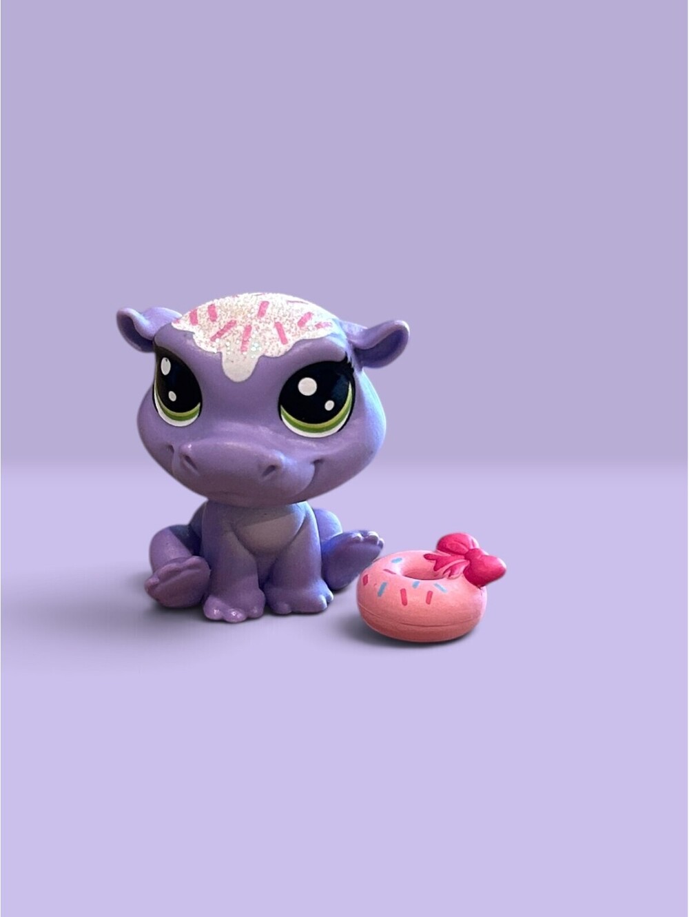 Littlest Pet Shop LPS Purple Baby Hippo #3-158 with Donut Accessory